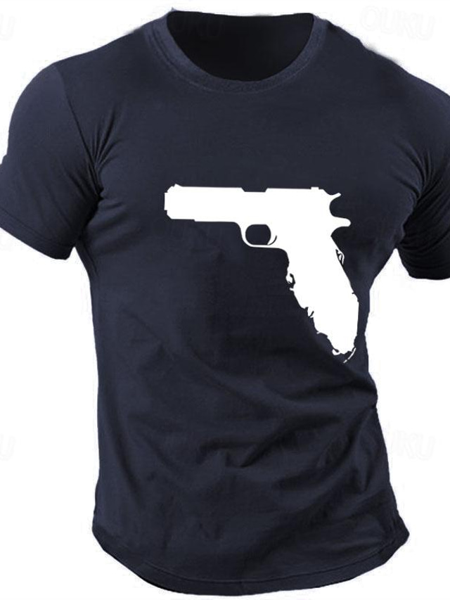  Weapon Gun Printed Men's Graphic Cotton T Shirt Sports Classic Shirt Short Sleeve Comfortable Tee Sports Outdoor Holiday Summer Fashion Designer Clothing