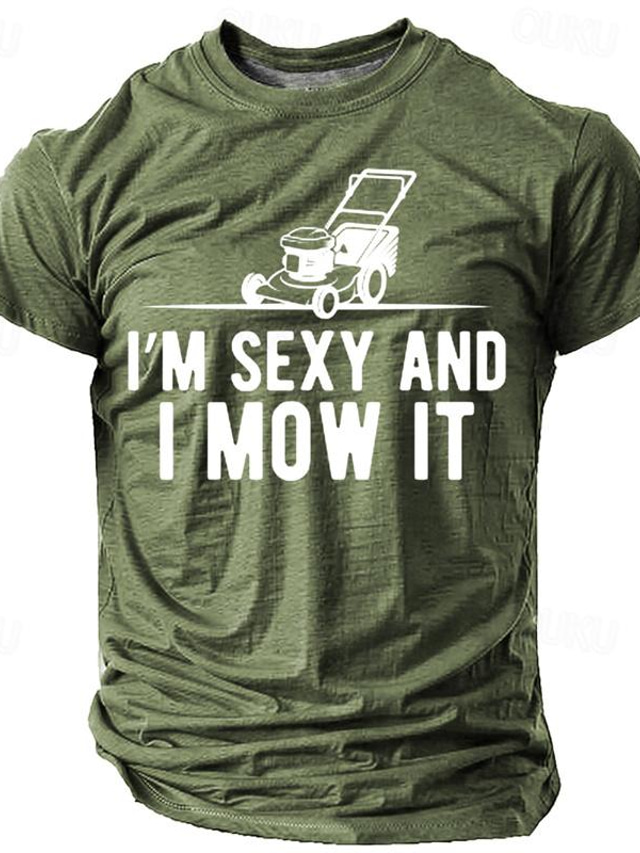  Graphic I'm Sexy and I Mow It Retro Vintage Casual Street Style Men's 3D Print T shirt Tee Sports Outdoor Holiday Going out T shirt Blue Brown Green Short Sleeve Crew Neck Shirt Spring & Summer