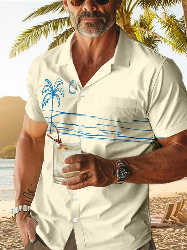  Palm Tree Tropical Herren Resort Hawaiian 3D-gedrucktes Hemd kubanischer Kragen Kurzarm Sommer Strand Hemd Urlaub Alltagskleidung S bis 3XL