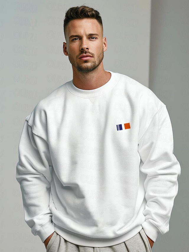  mænds sweatshirt pullover i 100 % bomuld basic mode dagligdags afslappet sweatshirts grafisk sort hvid langærmet ferie ferie streetwear rund hals forår og efterår tøj designer