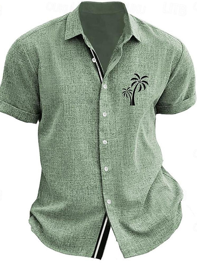  Palm Tree Men's Business Casual 3D Printed Shirt Street Wear to work Vacation Summer Turndown Short Sleeves Blue Green Gray S M L Polyester Shirt