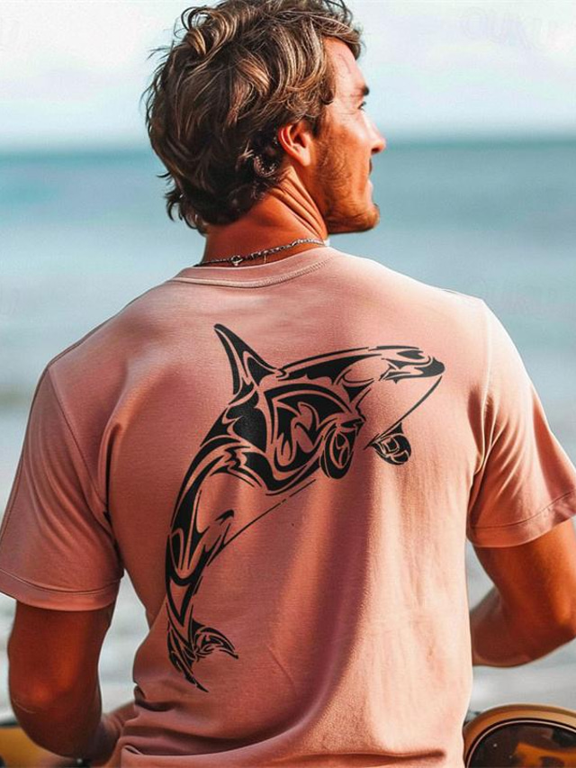  Graphic Animal Shark Daily Men's Resort Style Hawaiian 3D Print T shirt Tee Sports Outdoor Holiday Going out T shirt White Light Green Pink Short Sleeve Crew Neck Shirt Spring & Summer Clothing