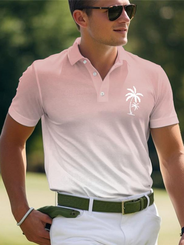  Herr Palmträd Gradvis POLO Shirt golfpolo Kortärmad Polotröjor Nedvikt Sportkläder Sport & Utomhus Löpning Gym 3D Mönster Gul Rodnande Rosa Blå