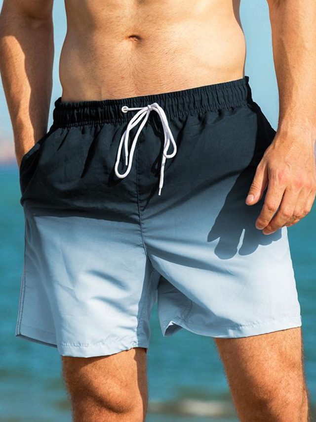  Homens Bermuda de Surf Shorts de verão Shorts de praia Piscina Natação na praia de verão Macio Confortável Bolsos Com Cordão Cintura elástica Gradiente Curto Ginástica Casual Roupas Esportivas Rosa