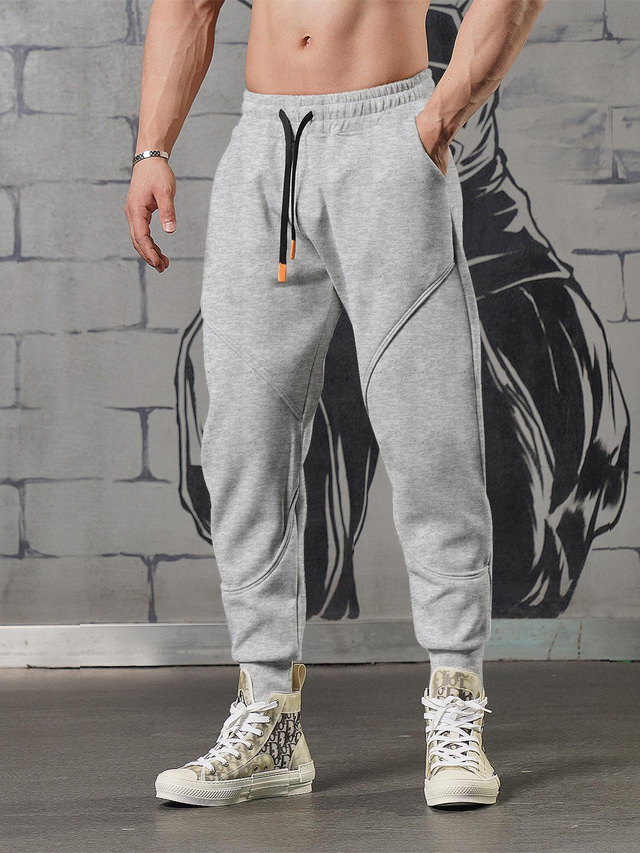  Men's Fleece Pants Sweatpants Joggers Trousers Drawstring Elastic Waist Elastic Cuff Plain Comfort Breathable Casual Daily Holiday Sports Fashion Black Khaki