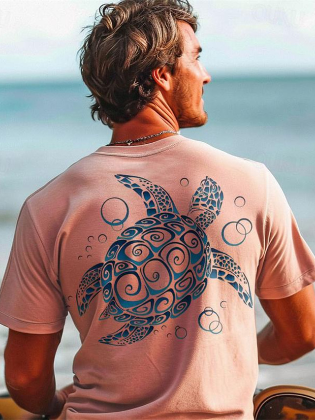  Herren Graphic Tier Schildkröten T Shirt Kurzarm T-Shirt 3D-Druck Rundhalsausschnitt Hemd Täglich Hawaiianisch Resort-Stil Sports Outdoor Festtage Ausgehen Weiß Hellgrün Rosa Frühling Sommer