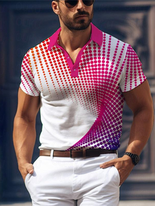  Geometri Herr Affär 3D Mönster POLO Shirt golfpolo Utomhus Dagliga kläder Streetwear Polyester Kortärmad Nedvikt Polotröjor Blå Purpur Sommar S M L Microelastisk Lapel Polo