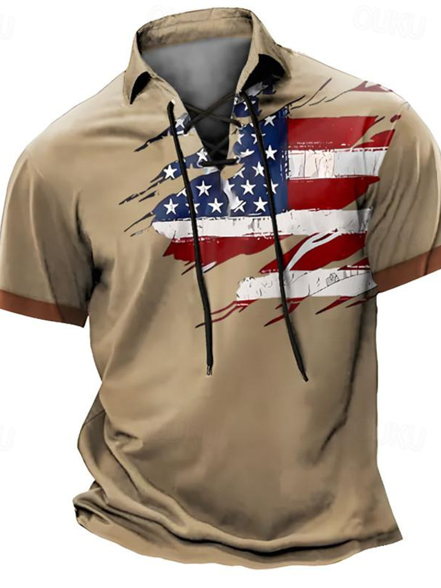  Nationale vlag Voor heren Casual 3D Afdrukken POLO Shirt golfpolo Buiten Alledaagse kleding Streetwear Polyester Korte mouw Veterhals Poloshirt Zwart Marineblauw Zomer S M L Micro-elastisch Revers