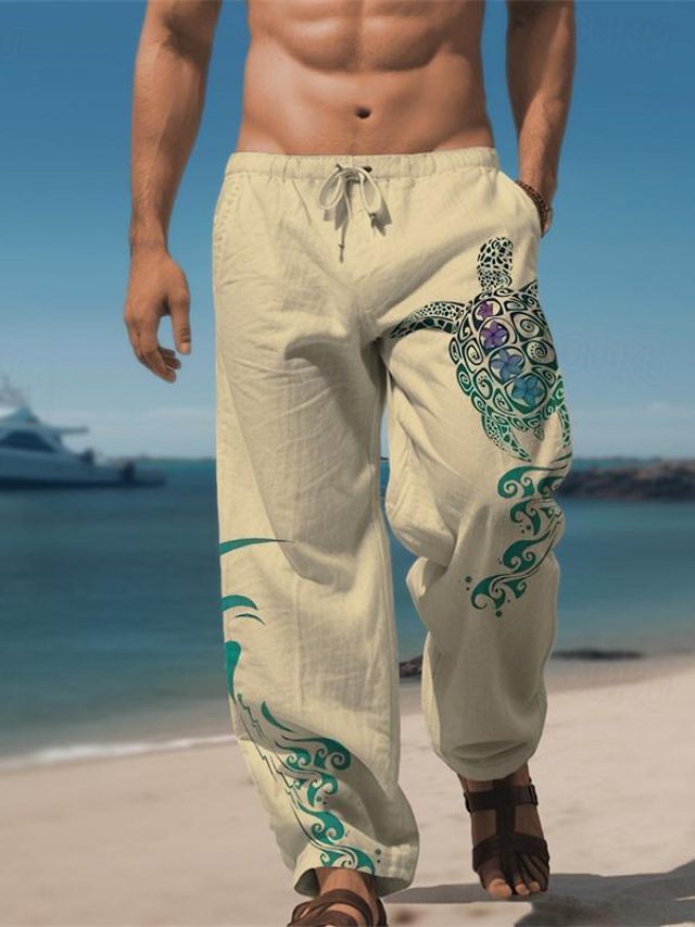  Per uomo Animali Tartaruga Pantaloni di lino Pantaloni Pantaloni larghi Vita normale Hawaiano Informale Esterno Da tutti i giorni Abbigliamento di strada Design elastico con coulisse Autunno inverno