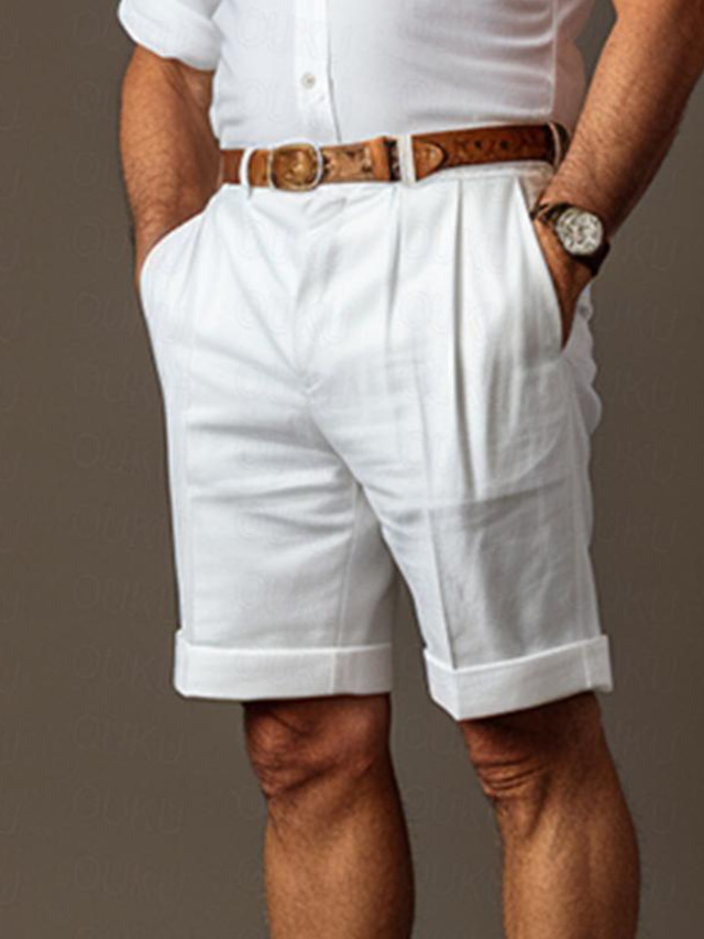  Homens Calção Shorts de linho Shorts de verão Bolsos Cintura elástica Tecido Conforto Respirável Ao ar livre Diário Para Noite Moda Casual Preto Branco