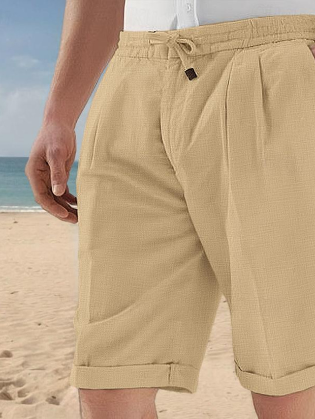  Bărbați Pantaloni Scurți Pantaloni scurți din in Pantaloni scurți de vară Pantaloni scurți de plajă Cordon Talie elastică Picior drept Simplu Confort Respirabil Scurt Casual Zilnic Concediu Amestec