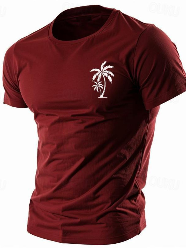  Coconut Tree Printed Men's 100% Cotton Graphic T Shirt Sports Classic Shirt Short Sleeve Comfortable Tee Sports Outdoor Holiday Summer Fashion Designer Clothing