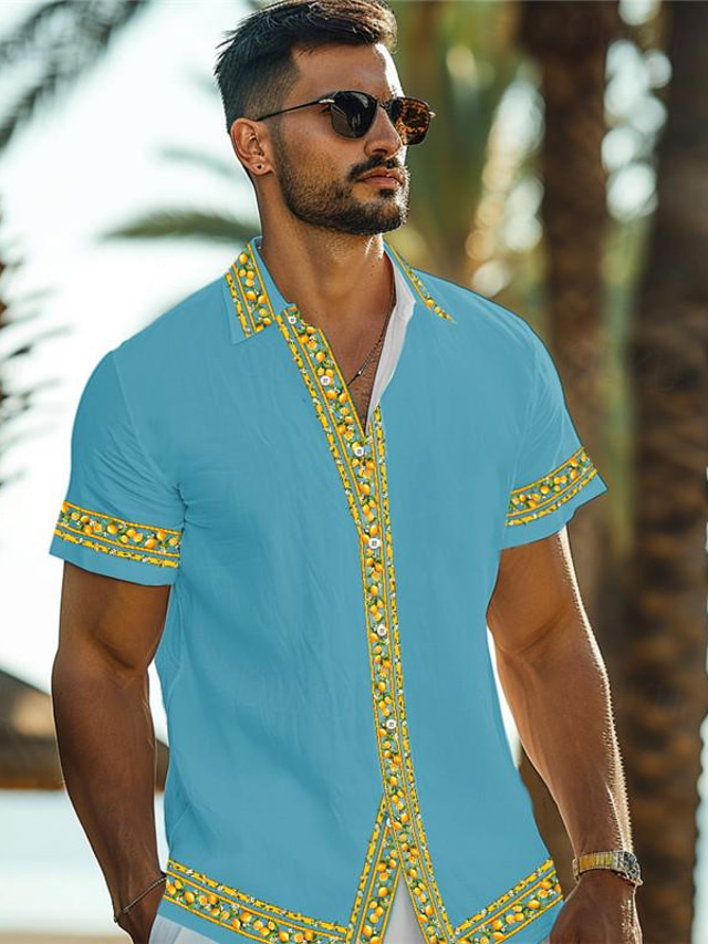  Camisa hawaiana con estampado 3d de limón tropical para hombre, camisa de manga corta con botones para playa y verano, ropa de uso diario para vacaciones, s a 3xl