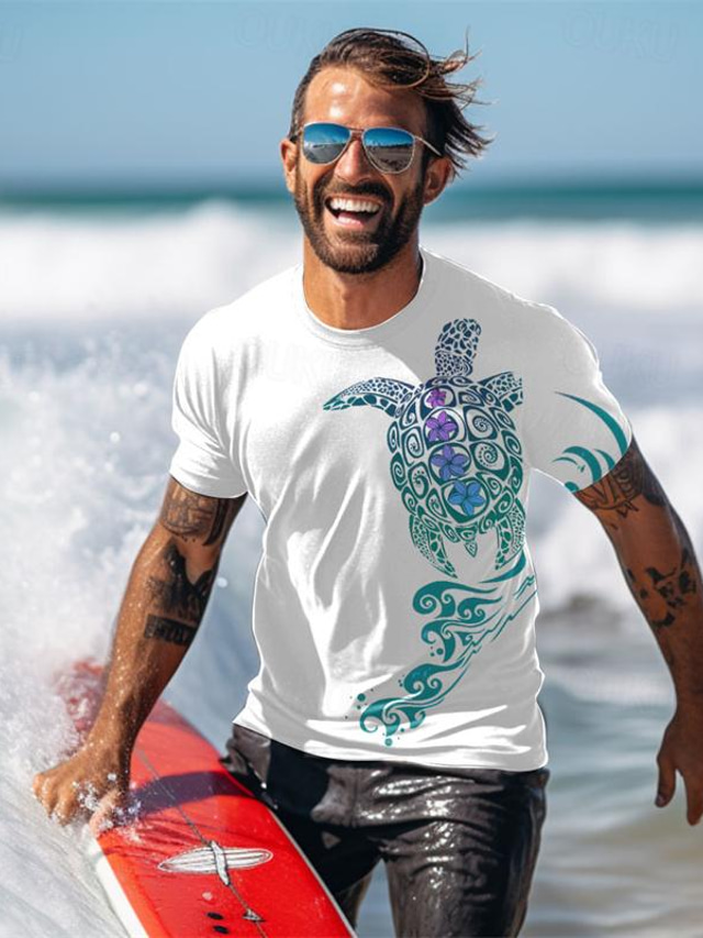  Graphic Tier Schildkröte Hawaiianisch Resort-Stil Herren 3D-Druck T Shirt Sports Outdoor Festtage Urlaub T-Shirt Weiß Rosa Blau Kurzarm Rundhalsausschnitt Hemd Frühling Sommer Bekleidung S M L XL 2XL