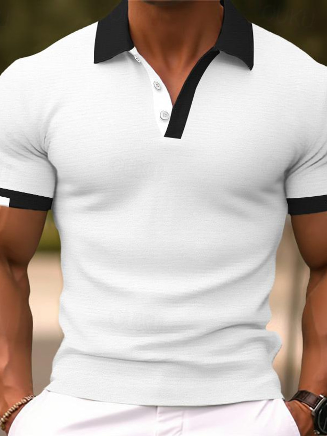  Men's Polo Shirt Sport Polo Casual Sports Ribbed Polo Collar Short Sleeve Fashion Basic Solid Color Classic Style Summer Regular Fit Black White Light Green Red Light Blue Polo Shirt