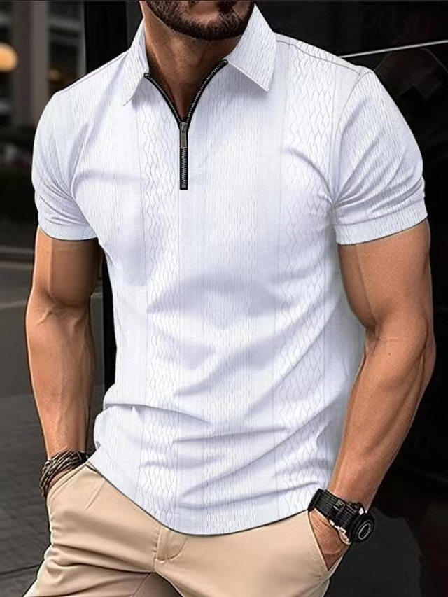  Men's Polo Shirt Work Street Turndown Short Sleeves Solid / Plain Color Basic Summer Loose Fit Black White Pink Light Brown khaki Polo Shirt