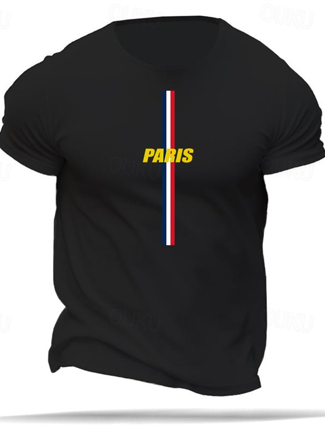  Herr paris T-shirt T-tröja Bomull Kortärmad Grafisk Skjorta Svart Vit Mörkblå Bekväm t-shirt Gata Utomhussport Modedesignerkläder