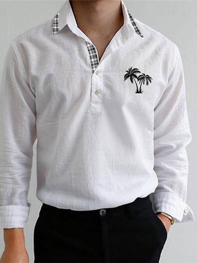  fe a cuadros resort para hombres camisa hawaiana con estampado 3d vacaciones salir primavera & camisa de poliéster de manga larga blanca rosa azul s m l de verano