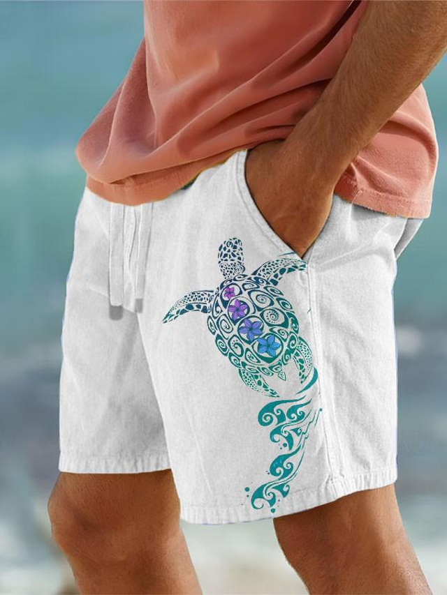  3d-print dyr menns 10% linshorts sommer hawaiiansk shorts strandshorts snøring elastisk midje pustende myk kort uformelt streetwear til hverdagsferie