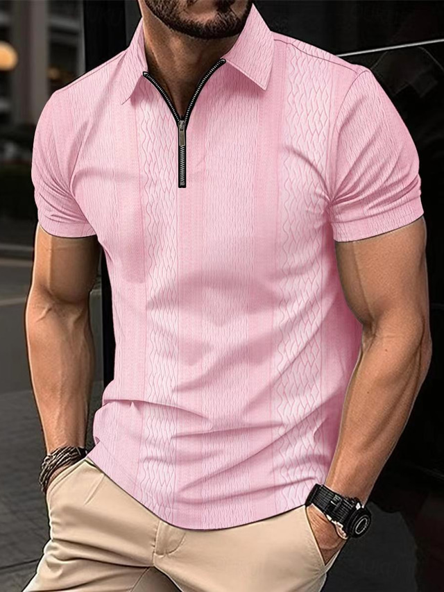  Men's Polo Shirt Work Street Turndown Short Sleeves Solid / Plain Color Basic Summer Loose Fit Black White Pink Light Brown khaki Polo Shirt