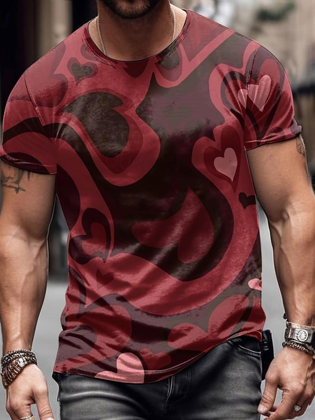  Καρδιά Γραφική Καθημερινά Υψηλής Ποιότητας Καθημερινό Ανδρικά 3D εκτύπωση Μπλουζάκι Υπαίθρια Αθλήματα Αργίες Εξόδου Ημέρα του Αγίου Βαλεντίνου Κοντομάνικη μπλούζα Ροζ Μπορντώ Κοντομάνικο
