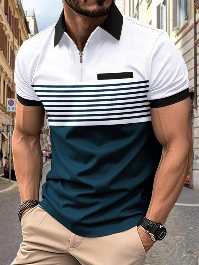  Male Polo Shirt Knit Polo Casual Date Lapel Short Sleeves Fashion Plaid / Striped / Chevron / Round Printing Knitting Summer Dry-Fit White Pink Red Orange Green Apricot Polo Shirt