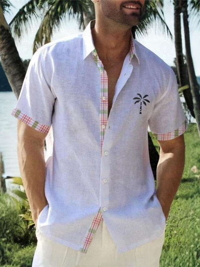  قميص رجالي من Palm Tree Tropical Resort Hawaiian مطبوع ثلاثي الأبعاد بأزرار لأعلى وأكمام قصيرة قميص صيفي للإجازات ملابس يومية مقاس S إلى 3XL