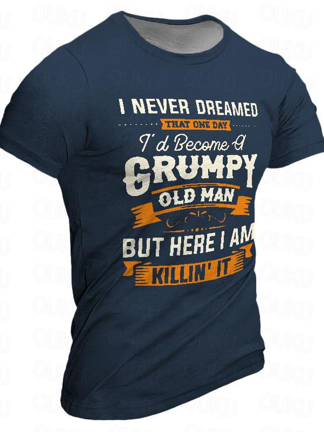  Old Man Grumpy Men's Street Style 3D Print T shirt Tee Sports Outdoor Holiday Going out T shirt Black Navy Blue Khaki Short Sleeve Crew Neck Shirt Spring & Summer Clothing