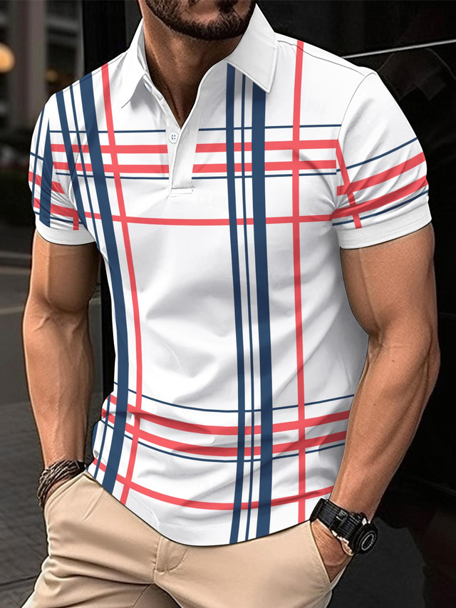 Men's Polo Shirt Work Street Turndown Short Sleeves Solid / Plain Color Basic Summer Loose Fit Ash rice white Navy Polo Shirt