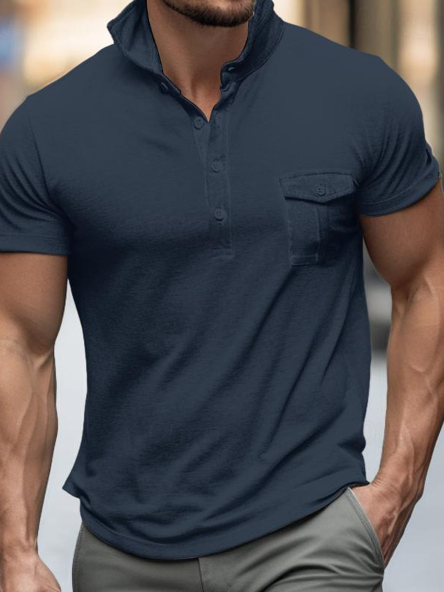  Homme Chemise Henley Shirt T-shirt Plein Henley Plein Air Vacances Manches courtes Poche Vêtement Tenue Mode Design basique