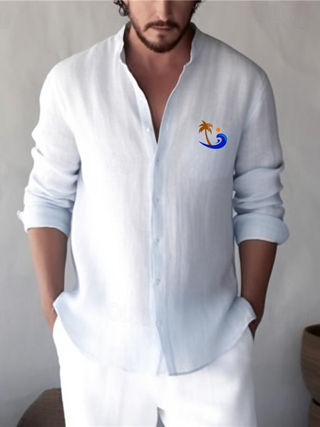  φοίνικας ανδρικό επαγγελματικό casual γραφικό πουκάμισο λινό πουκάμισο για εξωτερικούς χώρους καθημερινές διακοπές άνοιξη & φθινόπωρο turndown μακρυμάνικο λευκό, μπλε s, m, l λινό πουκάμισο