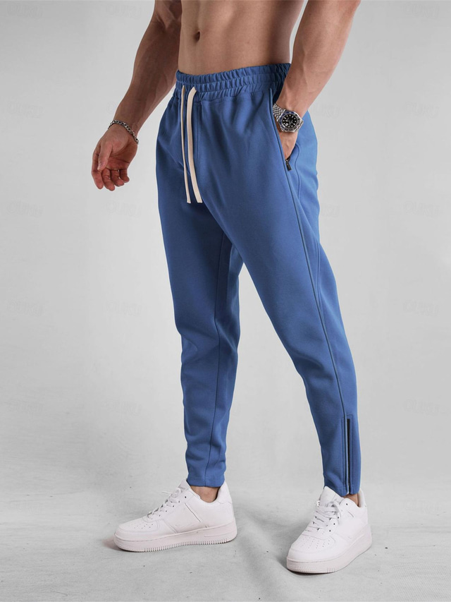  Men's Sweatpants Joggers Trousers Zipper Drawstring Elastic Waist Plain Comfort Breathable Casual Daily Holiday Sports Fashion Black Royal Blue