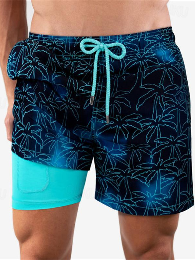  Men's Board Shorts Swim Trunks Going out Weekend Breathable Quick Dry Drawstring Elastic Waist with Pockets Color Block Short Gymnatics Casual Activewear Dark Blue