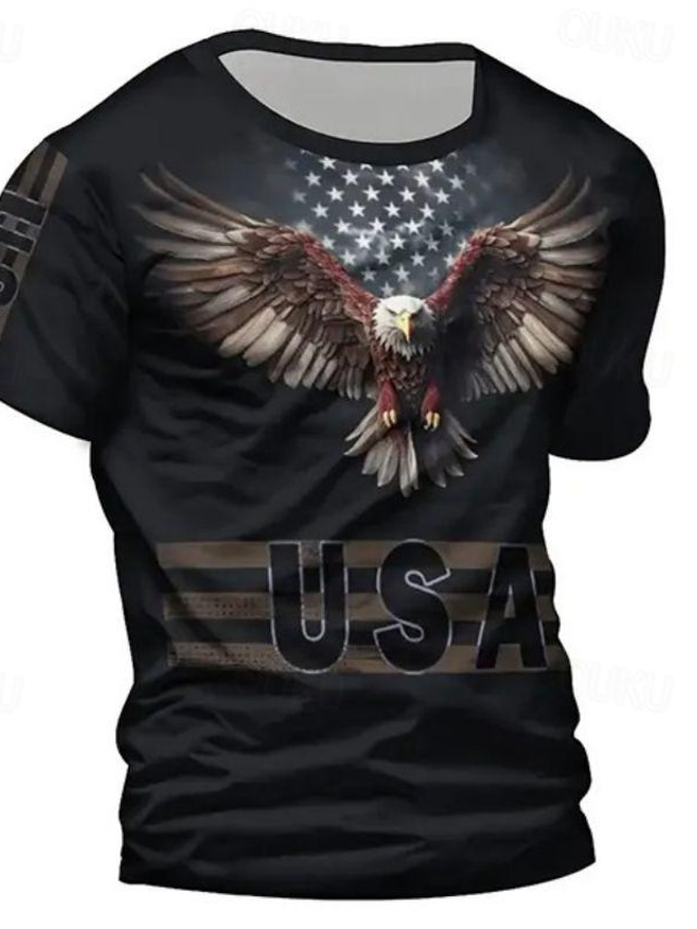  Eagle American Flag Men's Street Style 3D Print T shirt Tee Sports Outdoor Holiday Going out T shirt Black Burgundy Navy Blue Short Sleeve Crew Neck Shirt Spring & Summer