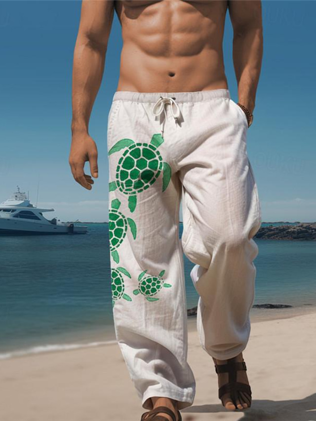  Sea Turtle Marine Life Men's Resort 3D Printed Casual Pants Trousers Elastic Waist Drawstring Loose Fit Straight-Leg Summer Beach Pants S TO 3XL