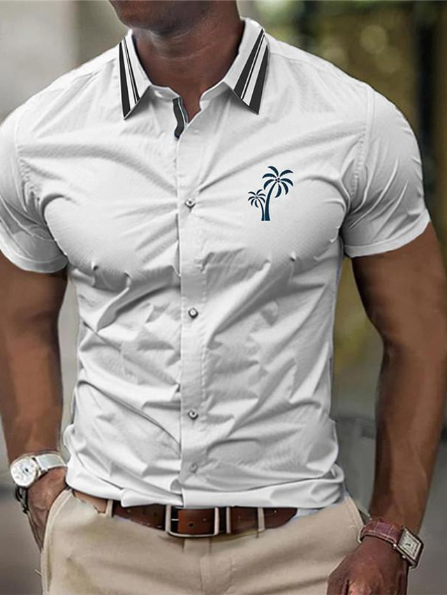  chemise imprimée en 3D décontractée pour hommes d'affaires de palmier, tenue de rue en plein air pour le travail, été, manches courtes, blanc, rose, vert, s m l, chemise en tissu extensible dans 4