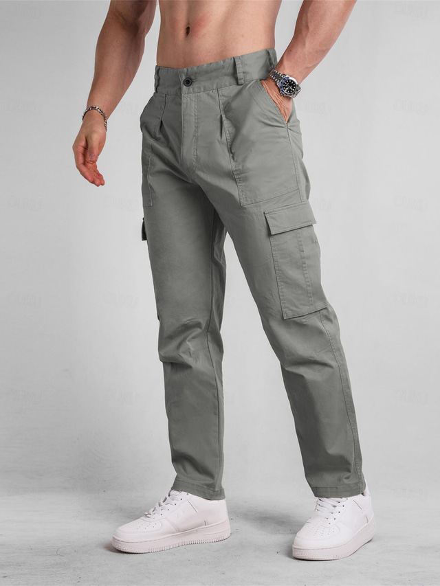  Men's Cargo Pants Trousers Button Multi Pocket Plain Wearable Casual Daily Holiday Sports Fashion Black Army Green