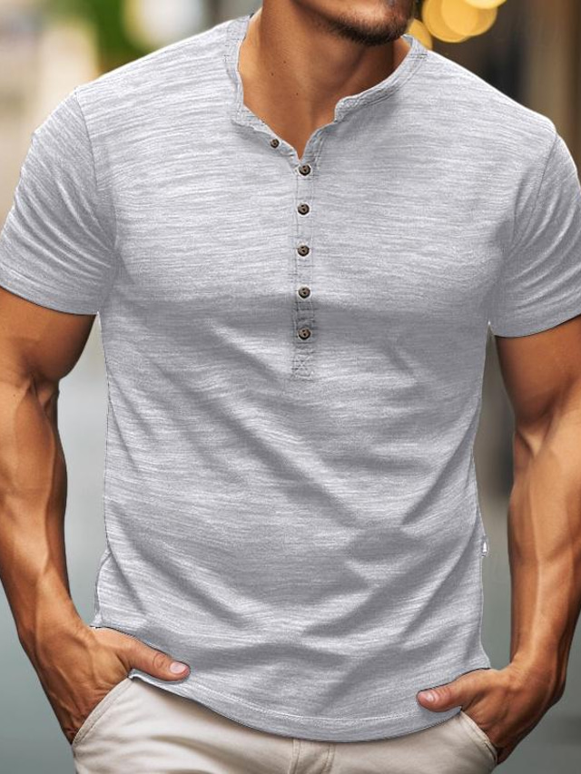  Per uomo Camicia Henley T-shirt Liscio Henley Strada Da mare Maniche corte Abbigliamento Di tendenza Originale Essenziale