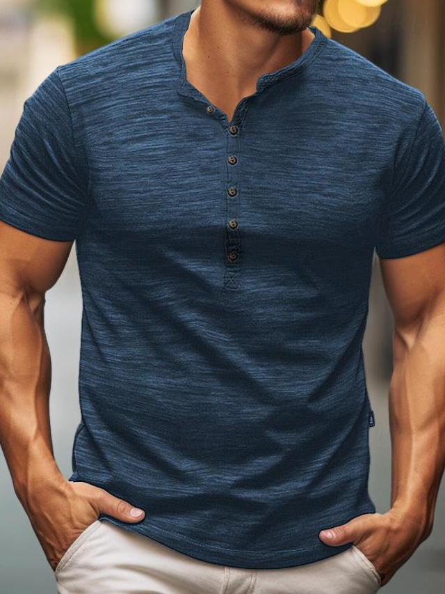  Homme Chemise Henley Shirt T-shirt Plein Henley Plein Air Vacances Manches courtes Vêtement Tenue Mode Design basique