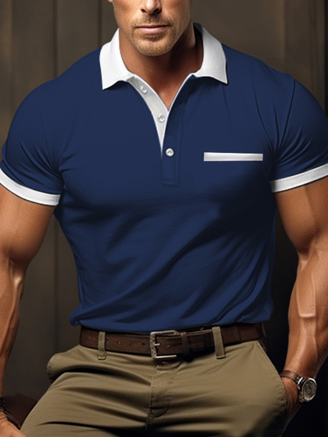  Men's Golf Shirt Pique Polo Shirt Work Business Lapel Short Sleeve Fashion Basic Plain Pocket Summer Regular Fit Black White Red Navy Blue Light Blue Gray Golf Shirt