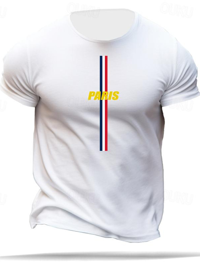  Paris Impresso Camiseta Masculina de Algodão Gráfico Esportes Camisa Clássica Manga Curta Confortável Tee Esportes de Rua Ao Ar Livre Verão Moda Designer Roupas