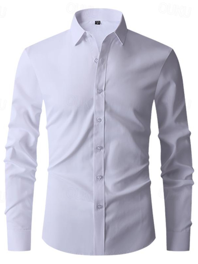  Hombre Camisa Camisa para Vestido Negro Blanco Azul cielo Azul Oscuro Manga Larga Plano Diseño Primavera & Otoño Oficina y carrera Fiesta de Boda Ropa