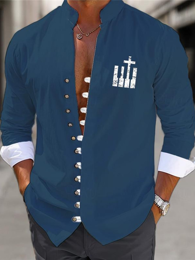  بانو كيز كاجوال رجالي قميص قميص كتان مناسب للبس اليومي مناسب للخارج عطلة نهاية الاسبوع الربيع رقبة طوقية مرتفعة كم طويل أزرق البحرية, أزرق, رمادي S, M, L نسيج سلوب قميص