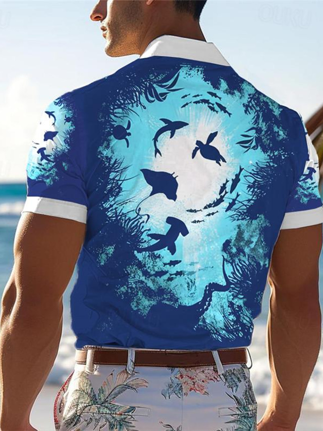  haai vis schildpad heren resort Hawaiiaans 3D-bedrukt overhemd met knoopsluiting korte mouw zomer strandoverhemd vakantie dagelijkse slijtage s tot 3xl