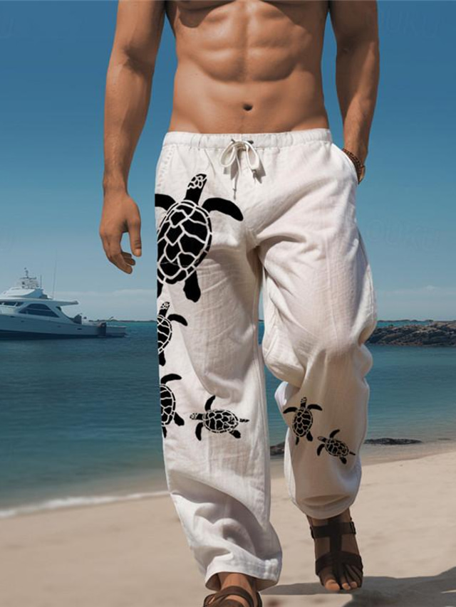  Мужские повседневные брюки с морской черепахой и морской жизнью, повседневные брюки с 3D принтом, брюки с эластичной резинкой на талии, свободный крой, летние пляжные брюки прямого кроя от s до 3xl