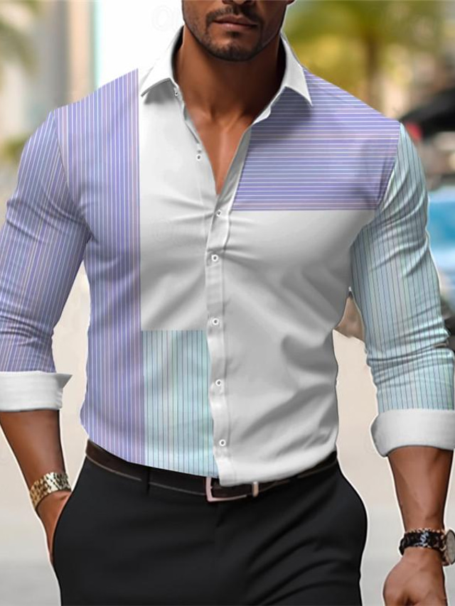  Listra Business casual Homens Camisetas impressas Ao ar livre Vestir para trabalhar Roupa Diária Primavera Verão Aberto para a Lateral Manga Longa Violeta, Fúcsia, Verde S, M, L Tecido elástico de 4