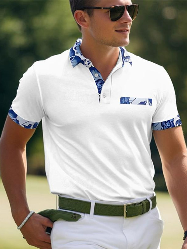  Herr Sportkläder 3D Mönster POLO Shirt golfpolo Gym Kortärmad Nedvikt Polotröjor Svart Vit Sommar S M L Microelastisk Lapel Polo