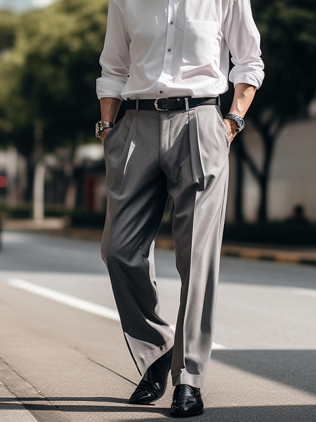  Men's Dress Pants Trousers Suit Pants Pleated Front Pocket Straight Leg Plain Comfort Business Daily Holiday Fashion Chic & Modern Gray