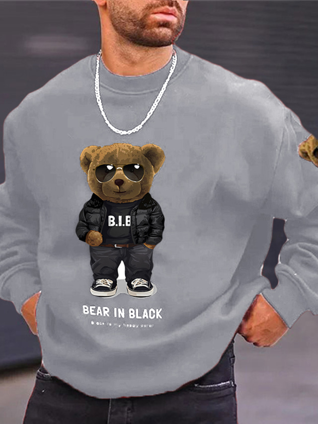  Men's Sweatshirt Pullover Black Wine Blue Dark Gray Crew Neck Cartoon Bear Graphic Prints Print Daily Sports Holiday 3D Print Streetwear Designer Basic Spring &  Fall Clothing Apparel Hoodies