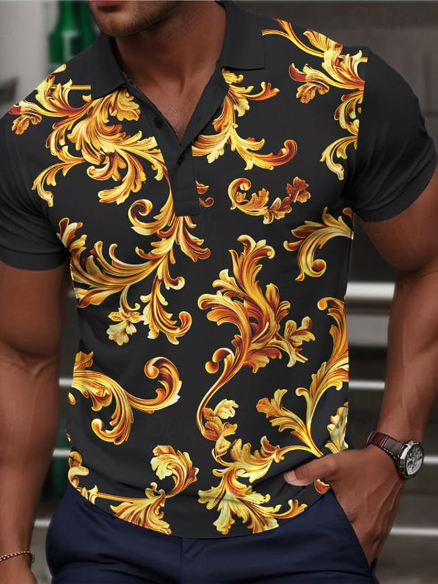  Camisa polo floral masculina casual com estampa 3D polo de golfe ao ar livre férias de rua camisa polo piquê de manga curta camisa polo aberta amarelo azul marinho verão s m l polo de lapela